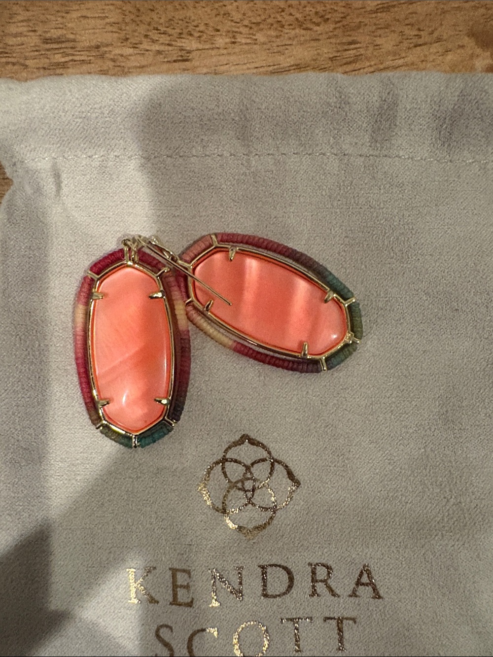 Kendra Scott Coral Elle Drop Earrings with Multicolor Wrapped Frame